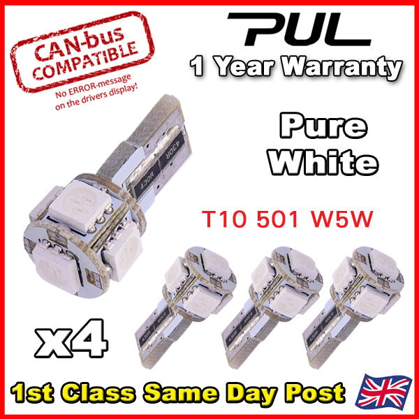 2 - 10 x ERROR FREE CANBUS W5W T10 501 LED SIDE LIGHT BULB 5 SMD - HID