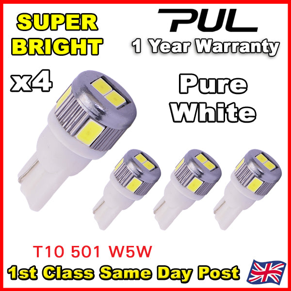 10x T10 501 Led White W5w Car Side Light Bulbs Number Plate