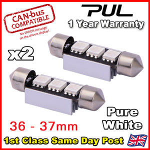 FORD FIESTA ST Number Plate LED Bulbs x2 36mm Xenon White