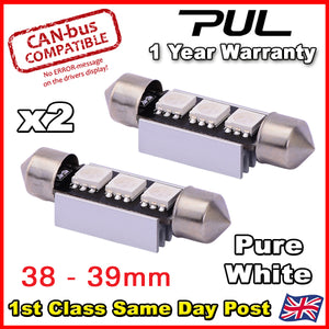 2x CANbus Error-Free LED W5W Bulbs For Range Rover L322 | 501 168 SMD | White Sidelight/Number Plate Lights