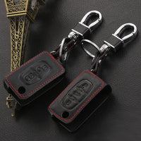 Leather Key Case Holder Bag Keyring Fob Trim For Peugeot 308 408 RCZ Accessories
