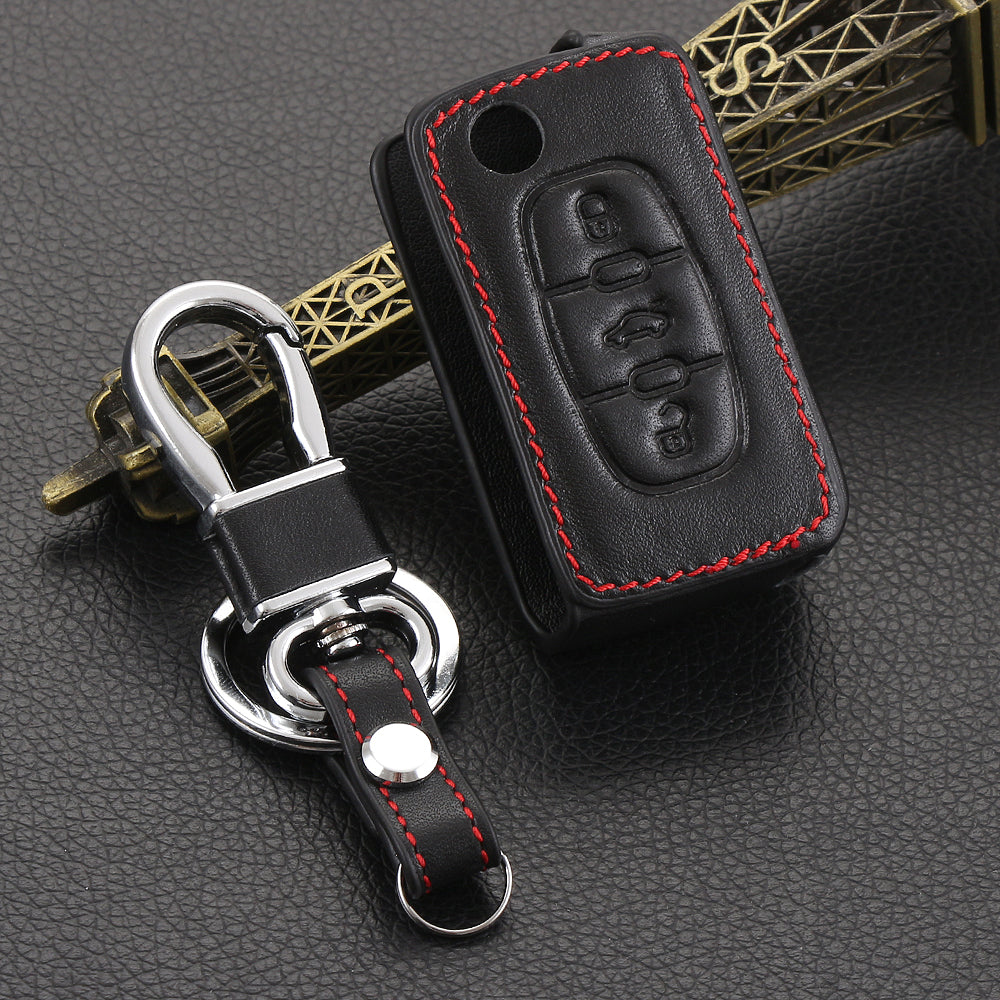 Leather key fob cover case fit for Citroen, Peugeot P1 remote key